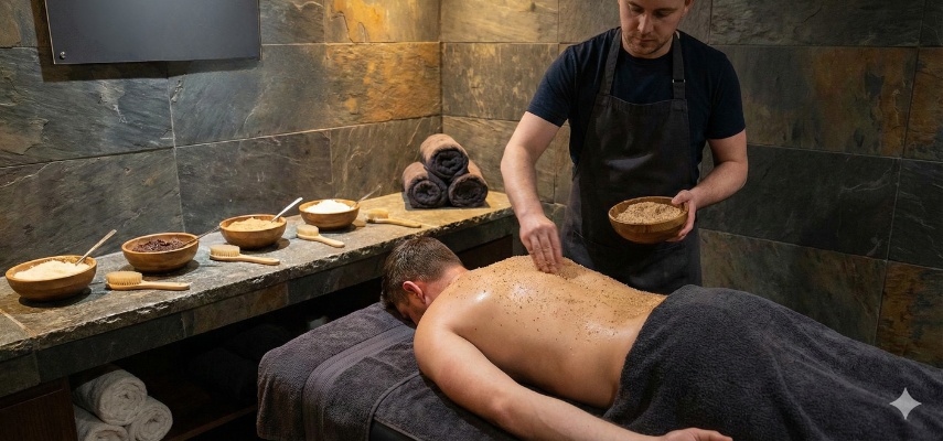 Male Massage Spa Body Scrub and Polishing